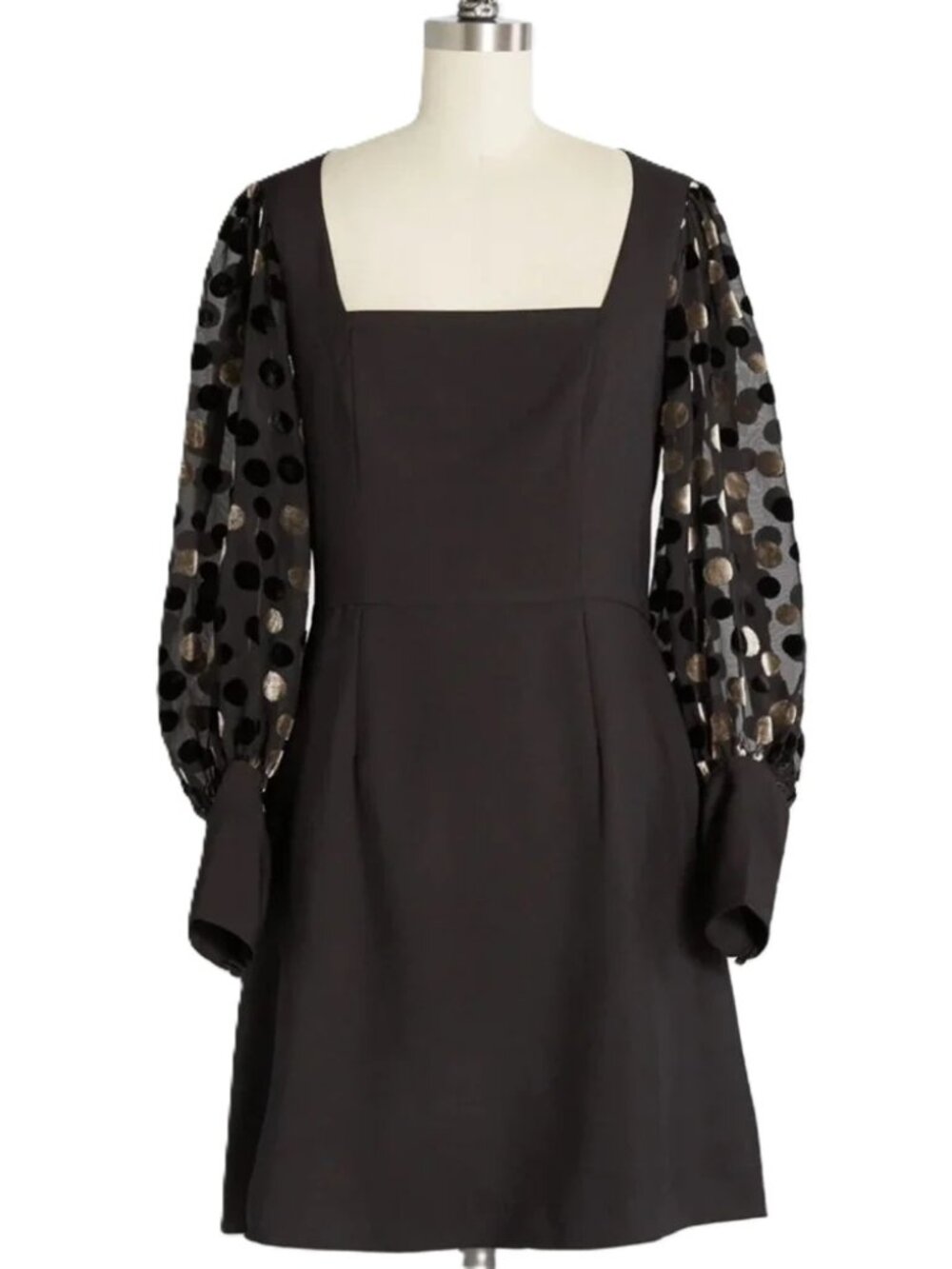 Hutch Flocked With Fab Mini Dress Size 22 Gold Black Polka Dot Balloon Sleeve